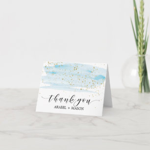 Aquarelle Carte de remerciements à étincelles bleu
