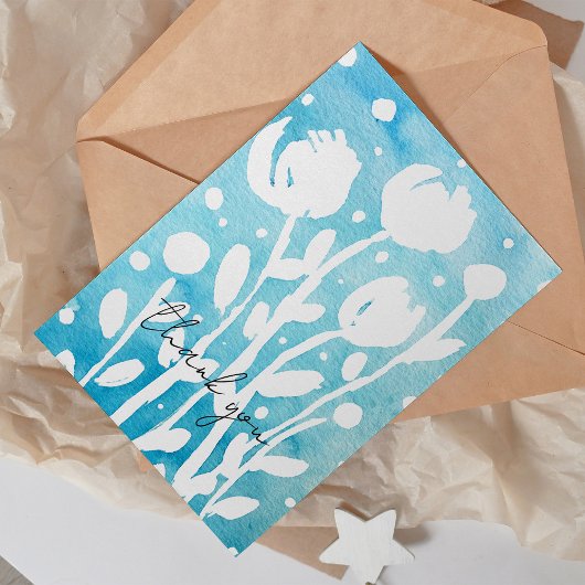 Aquarelle Carte de remerciements de fleurs blanche