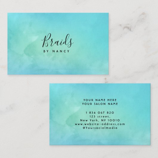 Aquarelle Carte de visite Turquoise (Devant / Derrière)
