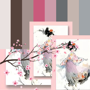 Aquarelle Carte postale Japonaise Danse