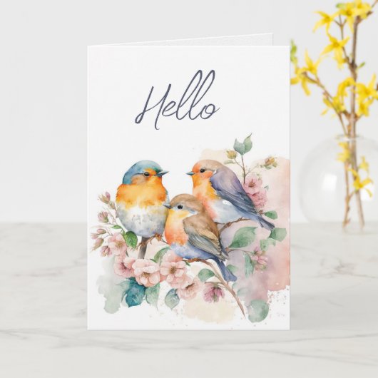 Aquarelle Carte pour notes Bluebirds (Fleur jaune)