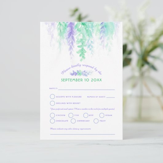 Aquarelle cascade mariage violet bleu vert RSVP (Debout devant)