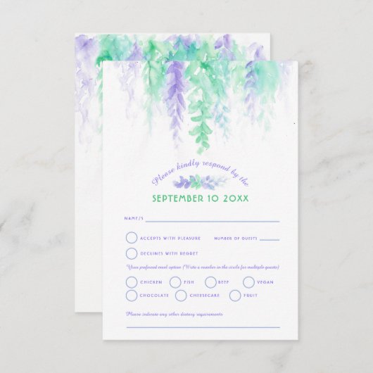 Aquarelle cascade mariage violet bleu vert RSVP (Devant / Derrière)