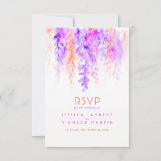 Aquarelle cascade mariage violet orange rose RSVP (Dos)