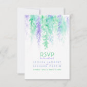 Aquarelle cascade vert violet mariage RSVP (Devant)
