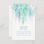 Aquarelle cascade vert violet mariage RSVP (Devant / Derrière)