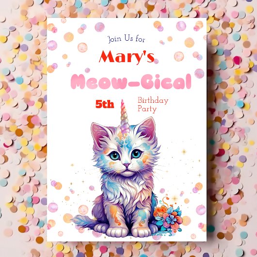 Aquarelle Caticorn Meow-Gical Invitation d'anniver