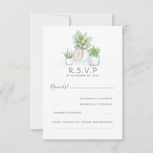 Aquarelle Celadon Mariage Succulent RSVP (Devant)