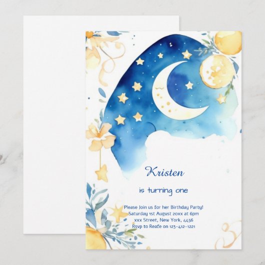 Aquarelle céleste Invitation d'anniversaire (Devant / Derrière)