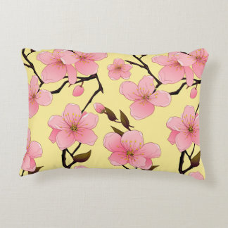 Aquarelle Cerisier Fleur Coussin à Accent Brossé