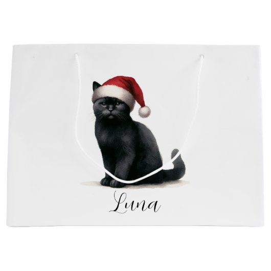 Aquarelle Chat noir dans le sac cadeau Festive San (Devant)