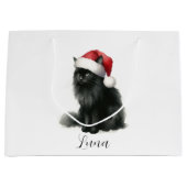 Aquarelle Chat noir dans le sac cadeau Festive San (Devant)