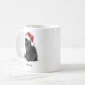Aquarelle Chat noir en Festive Santa Hat Mug (Devant gauche)
