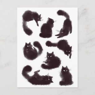 Aquarelle chats noirs briefkaart