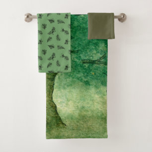 Aquarelle Chêne Feuilles & Acorns Motif Vert