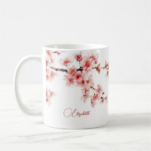 Aquarelle Cherry Blossom Votre Nom Monogram Mug
