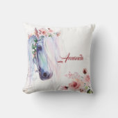 Aquarelle cheval et rose lancer oreiller (Recto)