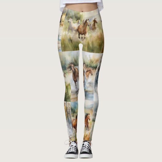 Aquarelle Cheval Leggings - Beau (Devant)