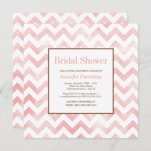 Aquarelle Chevron Bridal Shower Invitation (rose) (Devant / Derrière)