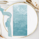 Aquarelle Chic en verre de mer, menu Mariage Monog<br><div class="desc">Dégustez vos invités avec ce beau menu mariage de couleur d'eau de mer en verre, avec un élégant monogramme botanique dessiné à la main avec des initiales de couple sur un arrière - plan exquis de lavage d'aquarelle dans un beau mélange de verre de mer, de sauge, et d'aqua, teintes...</div>
