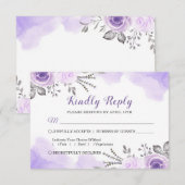 Aquarelle Chic Pastel Purple Mariage Floral RSVP (Devant / Derrière)