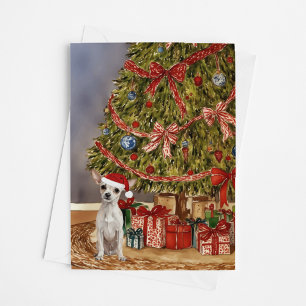 Aquarelle Chihuahua sous la carte Arbre de Noël