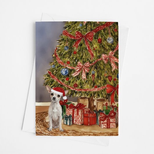 Aquarelle Chihuahua sous la carte Arbre de Noël