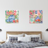 Aquarelle Chinoiserie Ginger Jars & Fleurs roses (Chambre à coucher)