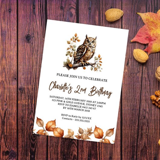 Aquarelle Chouette d'été Invitations d'anniversair