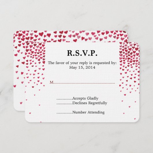 Aquarelle Chute Coeurs Mariage RSVP (Devant / Derrière)