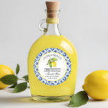 Aquarelle Citron Carrelage bleu Limoncello Merci<br><div class="desc">Élégant Aquarelle Citron sur Carreaux Bleus Stickers Merci Mariage Limoncello fait maison</div>