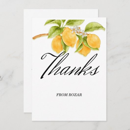 Aquarelle Citron et fleurs Merci d'anniversaire (Devant / Derrière)