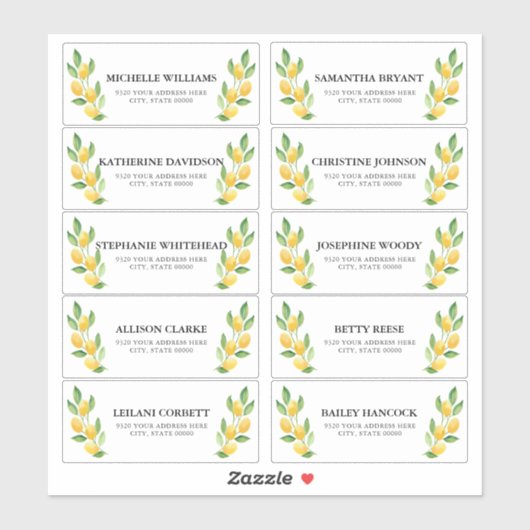Aquarelle Citron Étiquettes de adresse invités (Feuille)