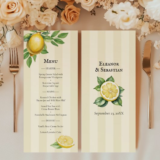 Aquarelle Citron Jaune Citrus Rustique Menu Mariag