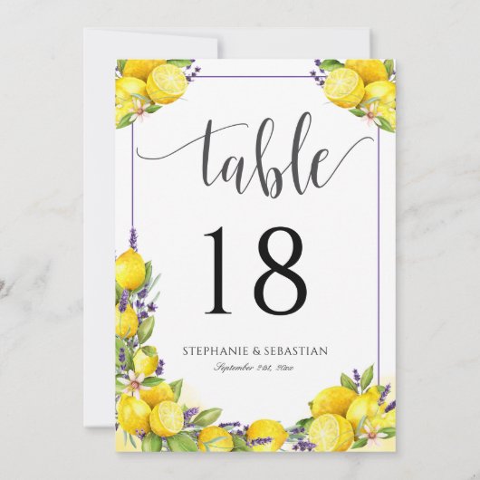 Aquarelle Citron Lavande Boho Numéro de table (Dos)