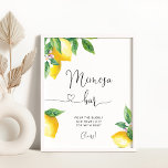 Aquarelle citron Mimosa bar Poster<br><div class="desc">Citrus,  citron d'aquarelle signe de barre Mimosa. Éléments correspondants disponibles.</div>