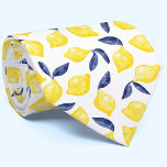 Aquarelle Citron Motif Citrus Cravate<br><div class="desc">Jolie aquarelle citrus citron motif en jaune avec feuilles bleu marine sur un arrière - plan blanc pour une photo estivale fruitée de Vitamine C. Art original de Nic Squirrell.</div>