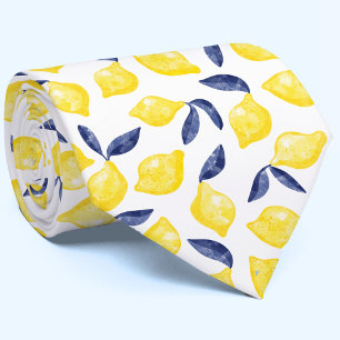 Aquarelle Citron Motif Citrus Cravate