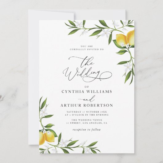 aquarelle citron vert faire-part de mariage (Devant)