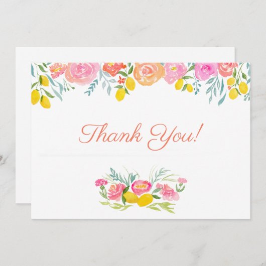 Aquarelle Citrons Et Fleurs Merci (Devant / Derrière)