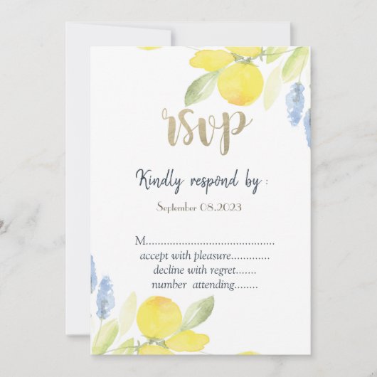 Aquarelle Citrons RSVP Invitation (Devant)