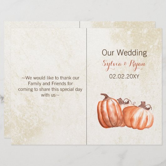 aquarelle citrouille bi pli programme de mariage (Devant / Derrière)
