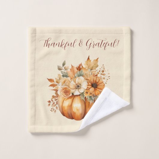 Aquarelle Citrouille Floral Design- (Gant de toilette)