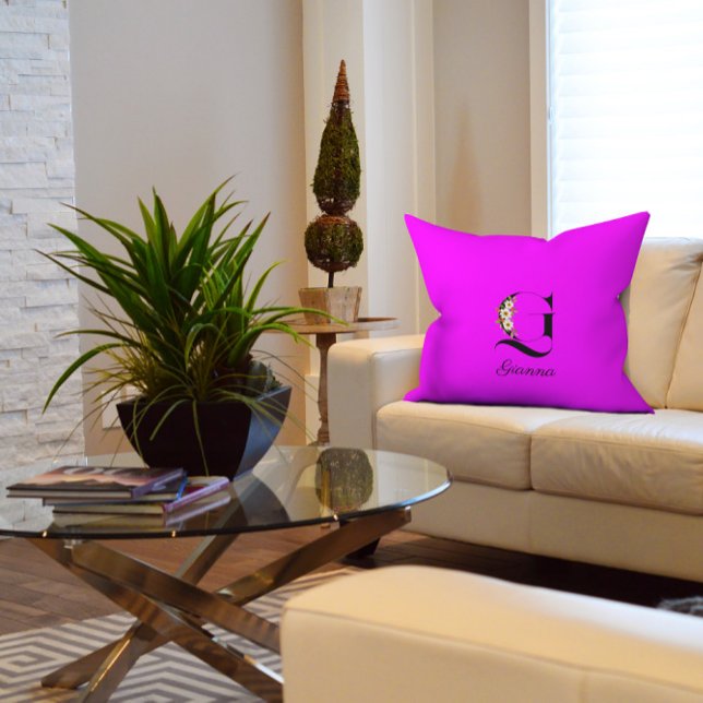 Aquarelle classique Magenta oreiller jetable monog (Créateur téléchargé)