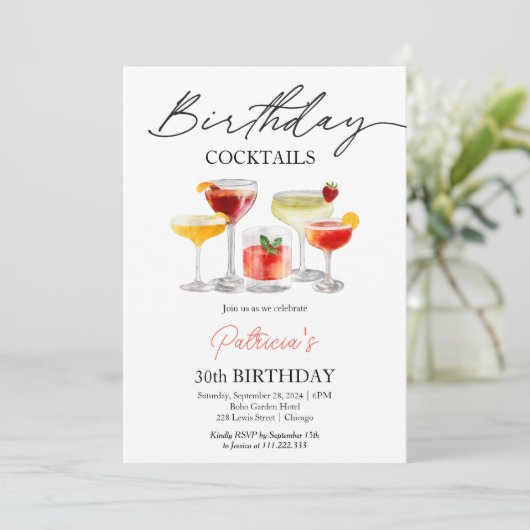 Aquarelle Cocktail Invitations d'anniversaire (Debout devant)