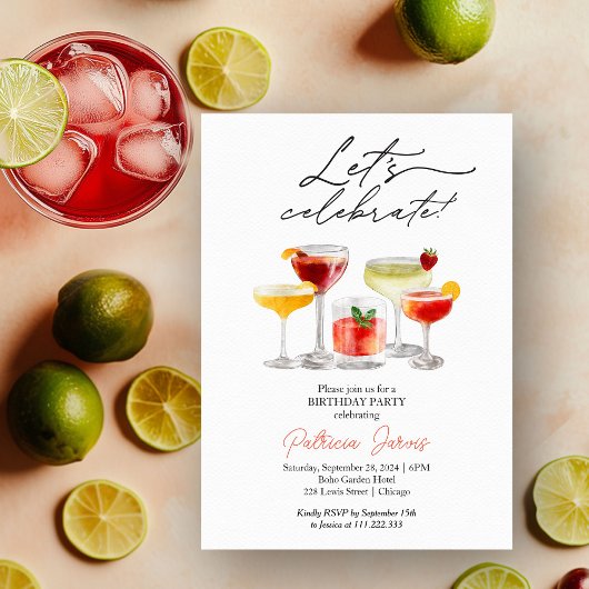 Aquarelle Cocktail Invitations d'anniversaire
