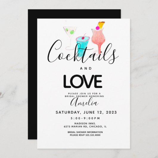 Aquarelle Cocktails Art Bridal Douche Invitation (Devant / Derrière)