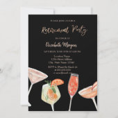 Aquarelle Cocktails Black Retirement Invitation (Devant)