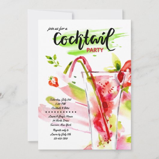 Aquarelle Cocktails Invitation (Devant)