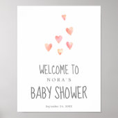 Aquarelle Coeurs Fille Baby shower Accueil Poster (Devant)